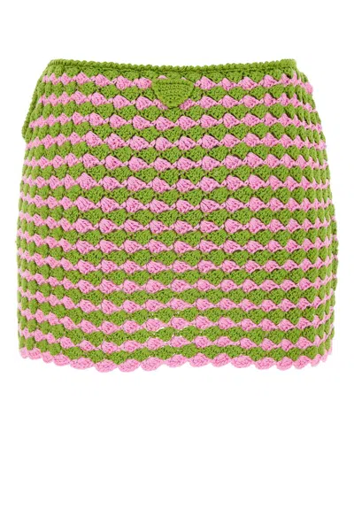 Prada Multicolor Crochet Mini Skirt In Pink