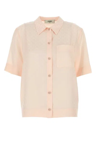 Fendi Embroidered Silk Shirt In Pink