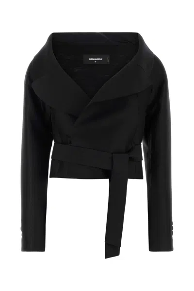 Dsquared2 Tailored Wool Blend Opera Style Blazer In Black