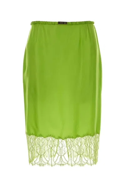 Gucci Satin Skirt With Back Slit And Lace Hem In Green