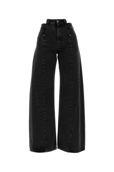 Maison Margiela Black Jeans With Wide Leg And Four-stitch Moniker Logo In Denim Woman
