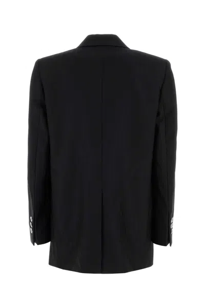 Versace Longline Wool Blazer Featuring Structured Shoulders In Black