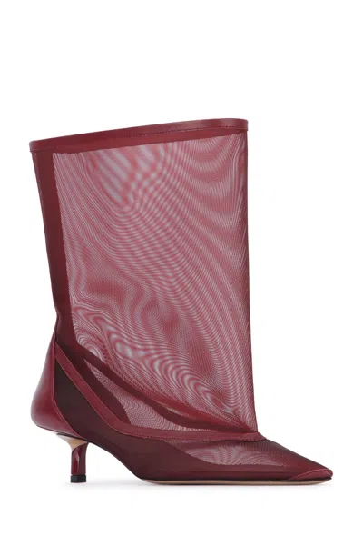 Jacquemus Mid-calf Stiletto Boots Mesh Overlay In Burgundy