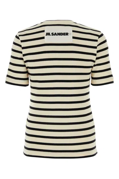 Jil Sander White White Striped Cotton T-shirt In White