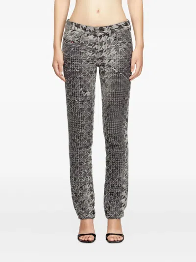 Diesel Houndstooth Pattern Jeans With Flared Leg Design In Gray