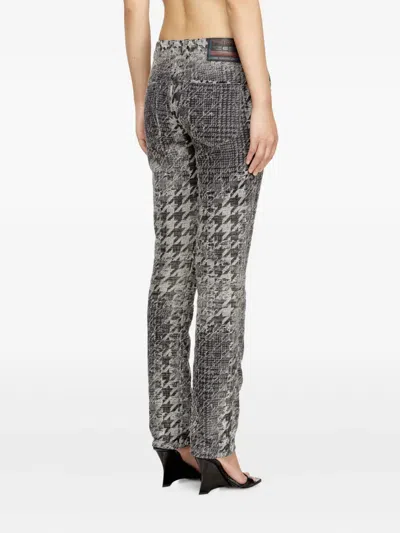 Diesel Houndstooth Pattern Jeans With Flared Leg Design In Gray