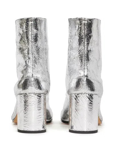 Maison Margiela Metallic Leather Tabi Ankle Block Heel Boots In Silver