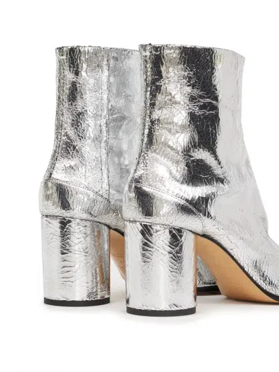 Maison Margiela Metallic Leather Tabi Ankle Block Heel Boots In Silver