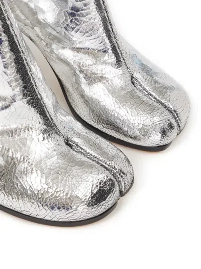 Maison Margiela Metallic Leather Tabi Ankle Block Heel Boots In Silver