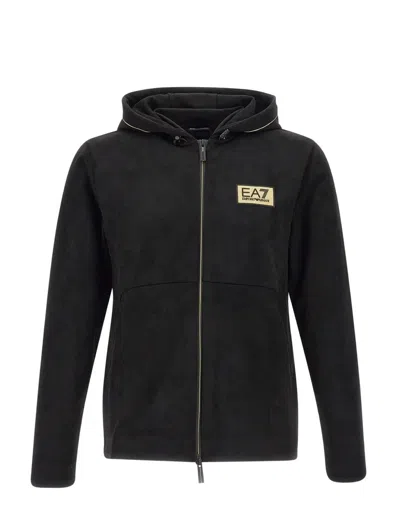 Ea7 Long Sleeve Hooded Sweatshirt In Black
