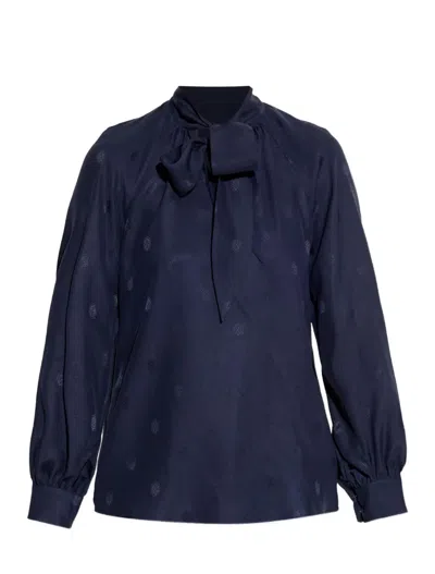 Etro Bow Long-sleeved Blouse In Blue