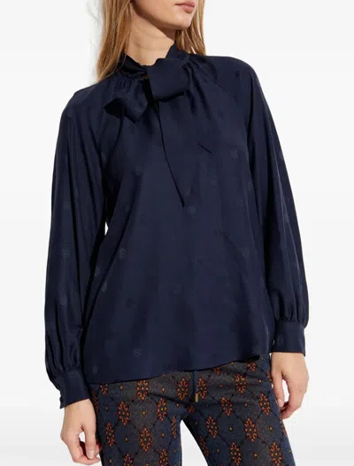 Etro Bow Long-sleeved Blouse In Blue