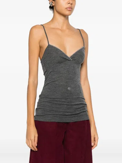 Forte Forte Embroidered Wool Ribbed Jersey Tank Top In Gray