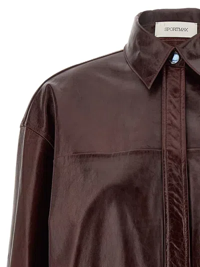 Sportmax Oversized Nappa Leather Shirt Jacket In Burgundy