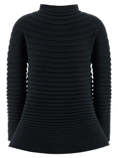 Issey Miyake Long Sleeve High Neck Flared Hem Top In Blue