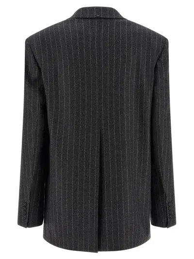 Sportmax Double-breasted Oversized Anthracite Jacket With Pinstripe Detail In Gray