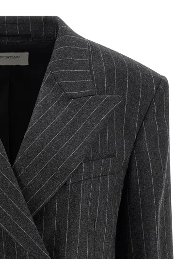 Sportmax Double-breasted Oversized Anthracite Jacket With Pinstripe Detail In Gray