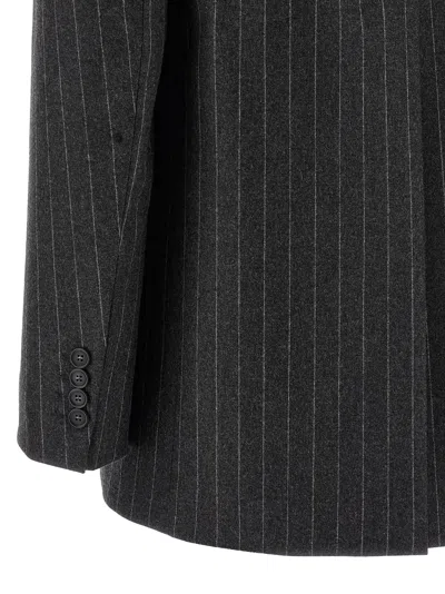 Sportmax Double-breasted Oversized Anthracite Jacket With Pinstripe Detail In Gray