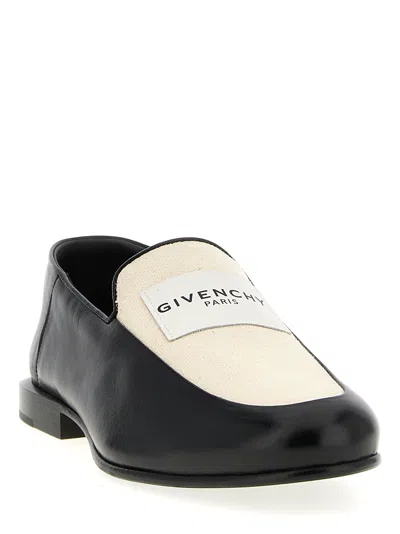 Givenchy Two-tone Leather And Canvas Label Loafers In Black