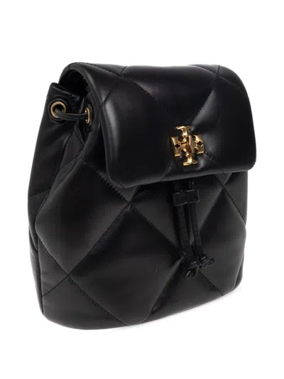 Tory Burch Kira Black Backpack With Metallic Logo Plate On The Front In Quilted Leather Woman In Black