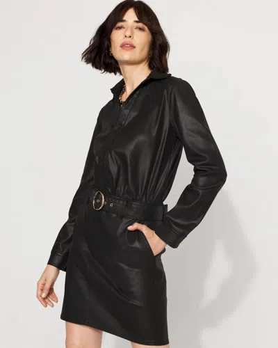 White House Black Market Belted Coated Denim Dress In Black