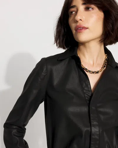 White House Black Market Belted Coated Denim Dress In Black