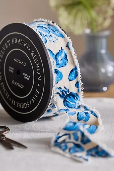 Terrain Tonal Floral Velvet Ribbon In Blue
