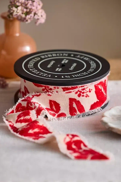 Terrain Tonal Floral Velvet Ribbon In Red