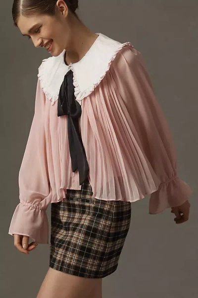 Maeve Oversized Collar Bow Blouse In Pink