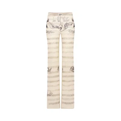 Pre-owned Jean Paul Gaultier Tattoo Marinière Mesh Trouser 'ecru/black/red' | Women's Size L