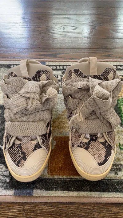Pre-owned Lanvin Curb Sneakers Beige Python In Sand