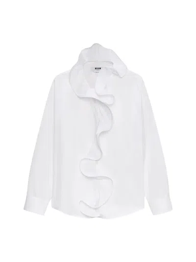 Msgm Shirt With Ruffle Detail In White
