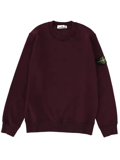 Stone Island Long-sleeved Crew Neck Sweatshirt In Burgundy