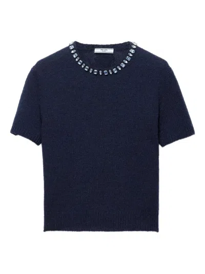 Prada Wool And Cashmere Crewneck Sweater With Jewel Details Clothing In Multi
