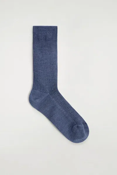Cos Ribbed Silk Socks In Blue