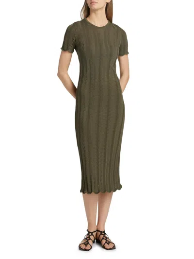 Tanya Taylor Women's Leighton Wave Crochet Knit Sheath Midi-dress In Green