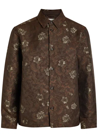 Les Deux Kaleb Jacquard Button Front Overshirt In Gray