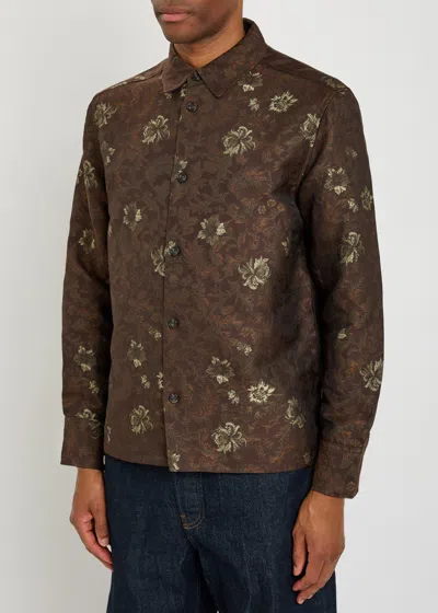 Les Deux Kaleb Jacquard Button Front Overshirt In Gray