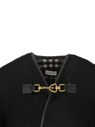 Burberry Check-pattern Embroidered-logo Cape In Black
