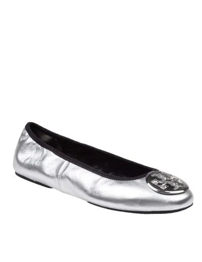 Tory Burch Metallic Nappa Ballerina Flats In Silver