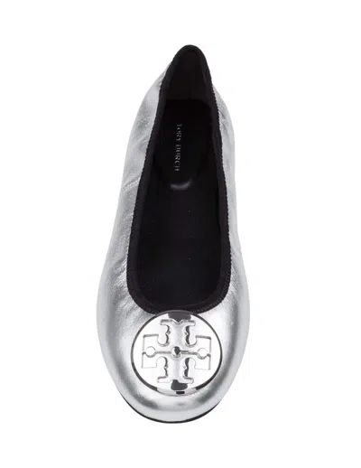 Tory Burch Metallic Nappa Ballerina Flats In Silver