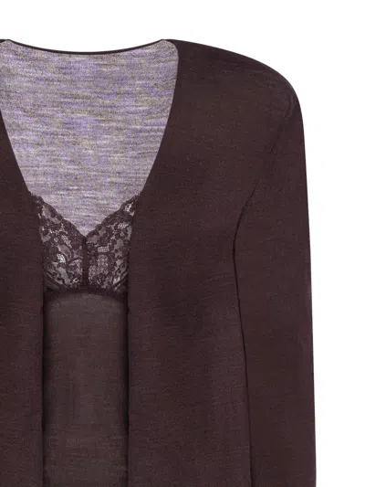Alberta Ferretti Lace Cardigan In Brown