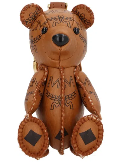 Mcm Stitch Detailed Bear Shape Keychain In Brown
