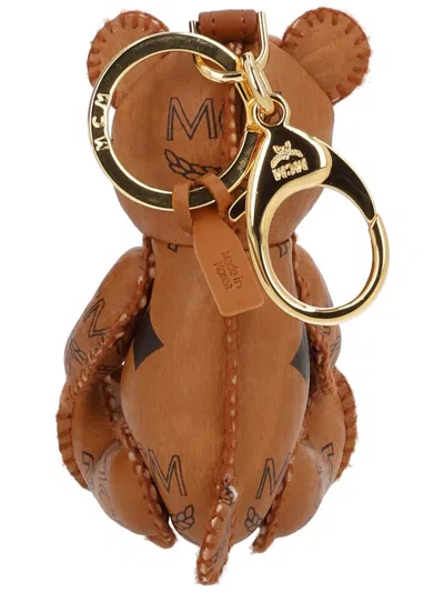 Mcm Stitch Detailed Bear Shape Keychain In Brown