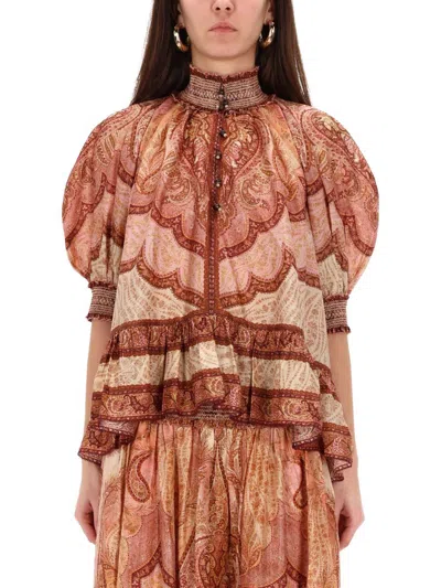 Zimmermann "wanderlust" Ruffle Blouse In Multi