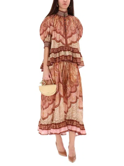 Zimmermann Wanderlust Patterned Silk Maxi Skirt In Brown