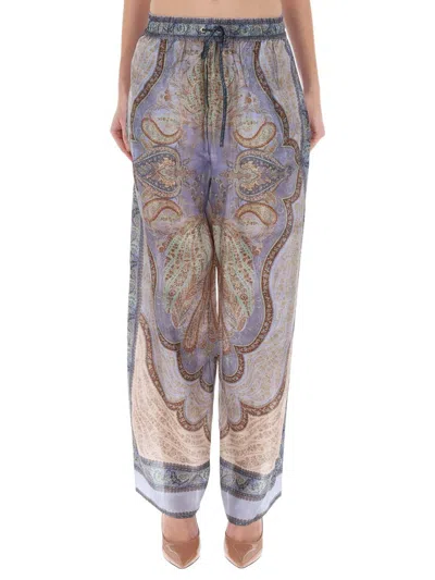 Zimmermann Wanderlust Paisley Relaxed Wide Leg Habutai Silk Drawstring Pants In Multi