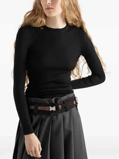 Prada Ribbed Triangle Logo Sweater In Black