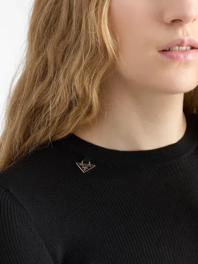 Prada Ribbed Triangle Logo Sweater In Black