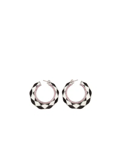 Balmain Diamond Enamelled Two-tone Hoop Earrings In Black